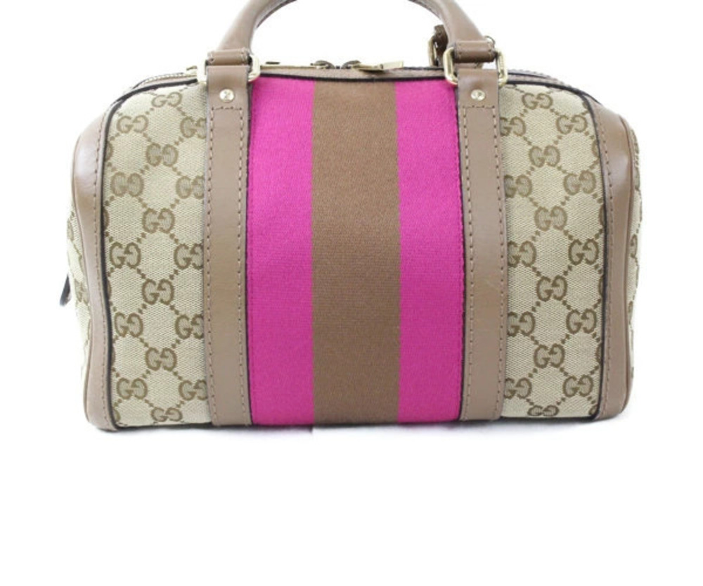 Gucci Pink Handbag Bag Shoulder GG Brown Beige Boston Canvas Brown Tan